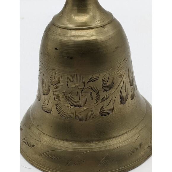 VTG Hand Held Brass w Wood Handle School Dinner Bell 9" India Signal Etched NICE - Picture 7 of 12